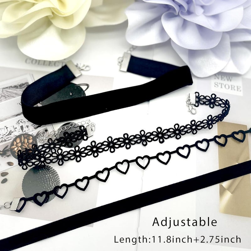 nylry Black Choker Necklace for Women Black Velvet Choker Set Black Choker Necklaces Classic Chokers for Women Adjustable Gothic Choker Accessories - Image 4